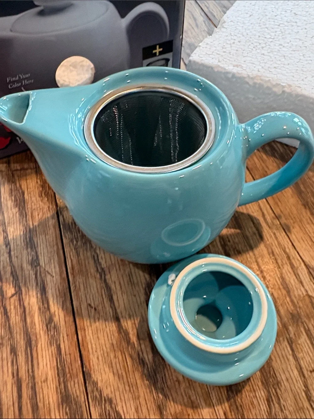 14 oz. Blue Ceramic Tea Pot with Infuser